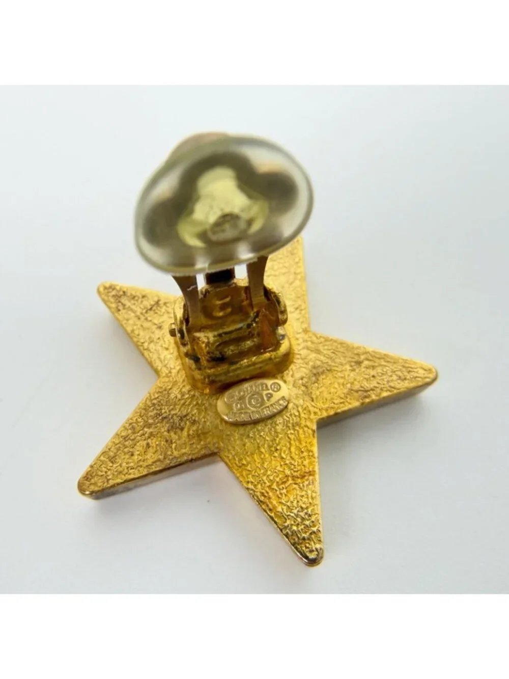 Chanel CC Logo Star Earrings Plated Turquoise Blue Gold Vintage